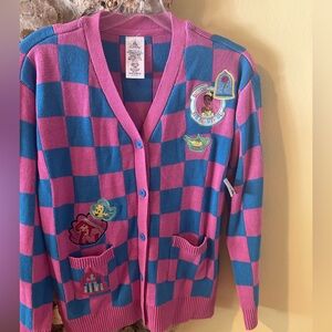 Exclusive Disney Park princess Blue And Pink Checkered Sweater Cardigan Size 13